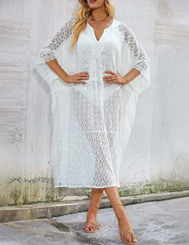 Women's Plus Size Lace Kaftan Swimsuit Cover Up