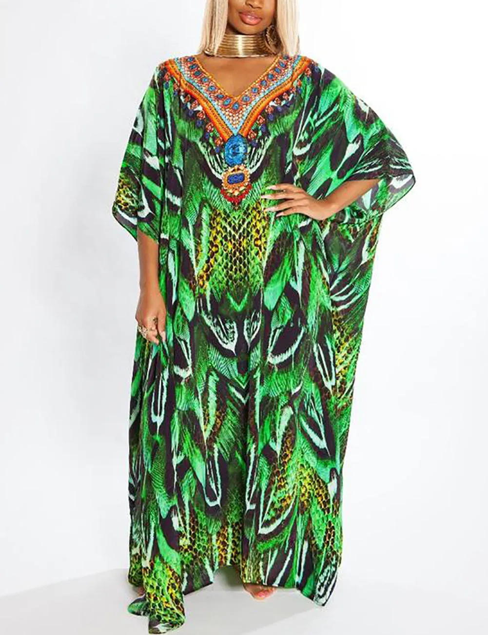 Women's Plus Size Printed Kaftan: Beach Loungewear Cover-Ups