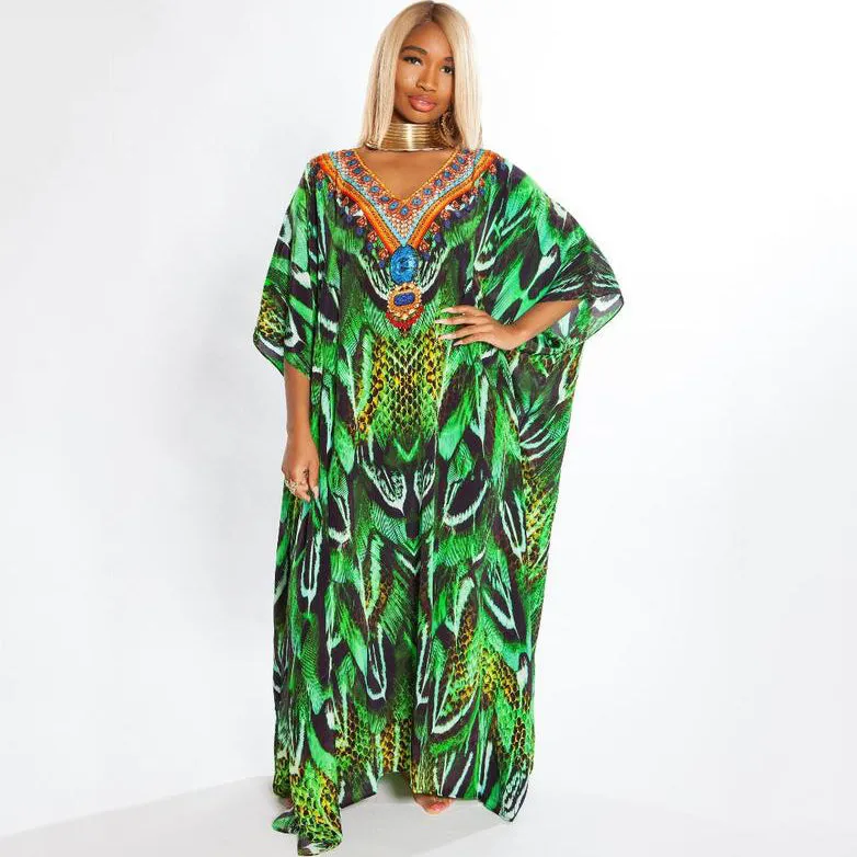 Women's Plus Size Printed Kaftan: Beach Loungewear Cover-Ups