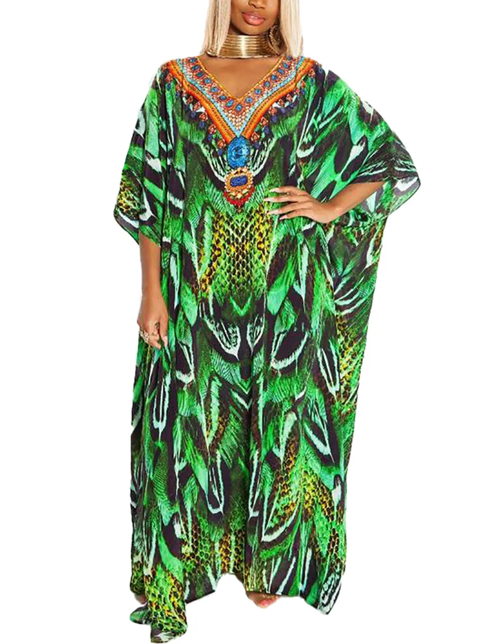 Women's Plus Size Printed Kaftan: Beach Loungewear Cover-Ups