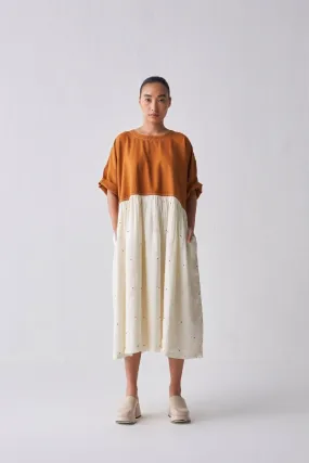 Yoke Gathered Dress - Rust